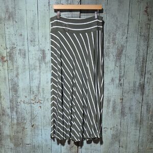 CJ Banks Olive and White Diagonal Stripe Maxi Skirt